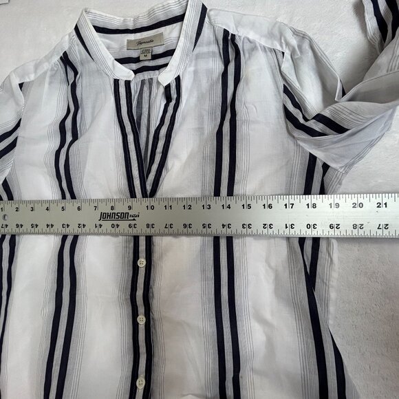 Faconnable Womens White & Navy Striped Long Sleeve Button-Up Tunic Shirt Medium - Picture 8 of 9